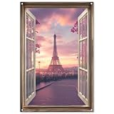 MuchoWow© Poster De Jardin 80x120 cm Deco Exterieur Decoration Balcon Décoration Affiche Murale Extérieur Terrasse Mur Déco Appartement Décorative Transparent   Paris   Tour Eiffel   Rose
