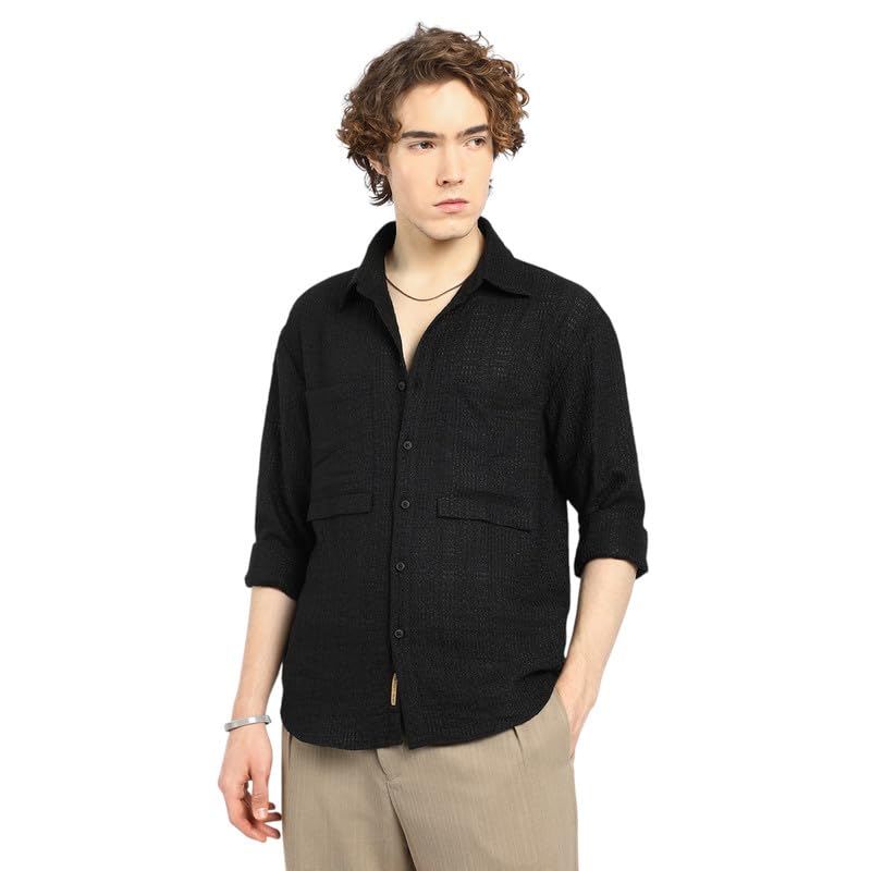 Image of CAHOOT Men's Shacket for Casual Wear | Spread Collar | Long Sleeve | Button Closure | Overshirt /Shacket Crafted with Comfort Fit for Everyday Wear