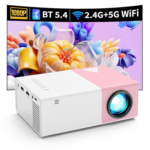 Image of KHQ Mini Projector with Wifi Portable Projectors Support 1080P 200" Mini HD Movie Projector, Outdoor Projectors Compatible with Phone/ Tablet/ Laptop/ TV Stick/ HDMI/ USB - Pink White