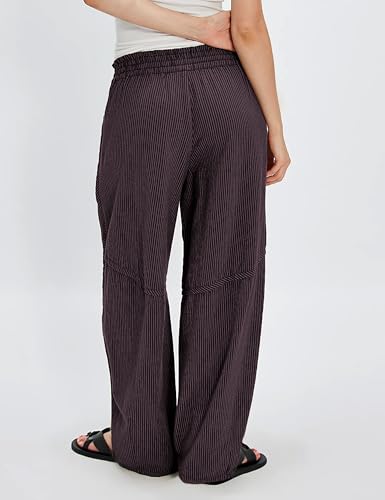 Ziqoty Women's Striped Barrel Pants Drawstring Waist Wide Leg Trousers with Pockets Casual Comfort for Office Lounge Travel(Darkpurple-L) — view 2