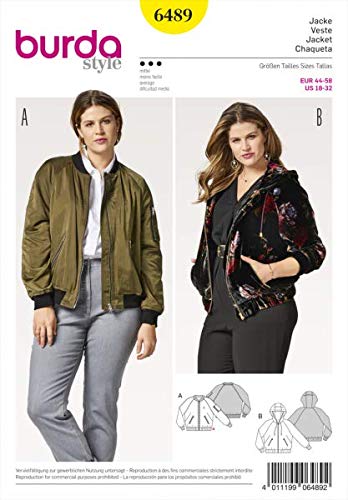 Burda Ladies Plus Size Sewing Pattern 6489 Bomber Jacket & Hoodie #TOP4