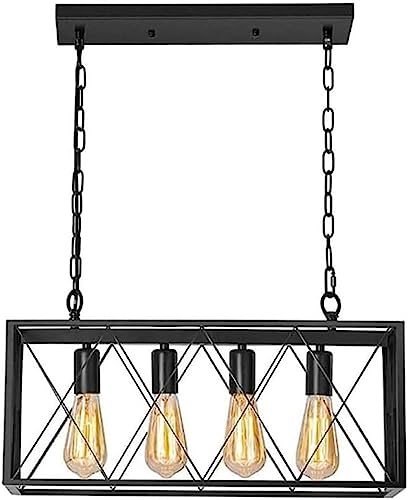 Lustre industriel plafonnier suspendu métal cage 4 lampes pour décoration rétro