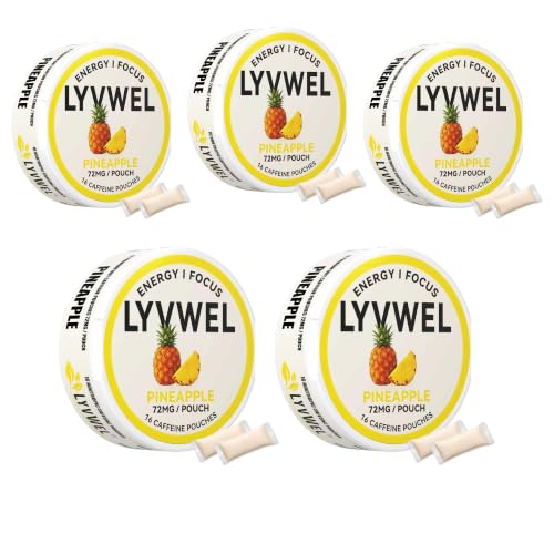 Image of LyvWel 72mg Caffeine Energy Pouches - Pineapple Crush - Clean Tropical Energy with Guarana - 5-Pack (80 Total Pouches)