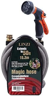 LINZI Expandable Garden Water Hose 15M 50FT Magic Hose Double Latex Inner Hose Flexible No Kink + Brass Connectors + 8 Function Spray Gun + Hose Holder