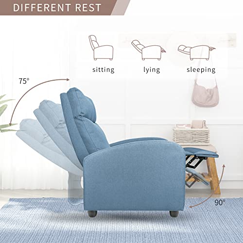 Flamaker Fabric Recliner Chair Massage Recliner Sofa Chair Adjustable Reclining Chairs Home Theater Single Modern Living Room Recliners With Thick Seat Cushion And Backrest (Blue) #TOP3