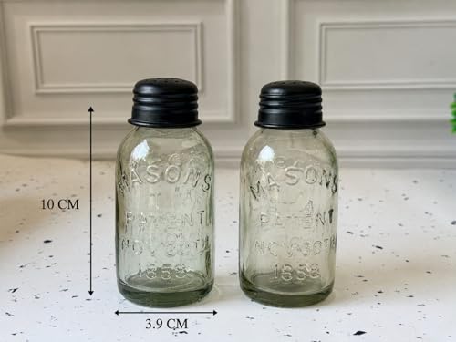 Image of JISCOVERY Salt and Pepper Dispenser Set for Dinning Table with Stand| Glass Bottom Spice Shaker Set with Metal Holder| Spice Sprinklers| 100 ML Each (Black)