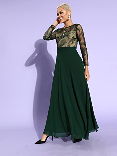 Image of Miss Chase Women's Round Neck Sleeve Embellished Fit Flare Maxi Dress