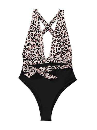 Image of Lilosy Sexy Tie Criss Cross Plunge One Piece Thong Swimsuit High Cut Brazilian Bathing Suit