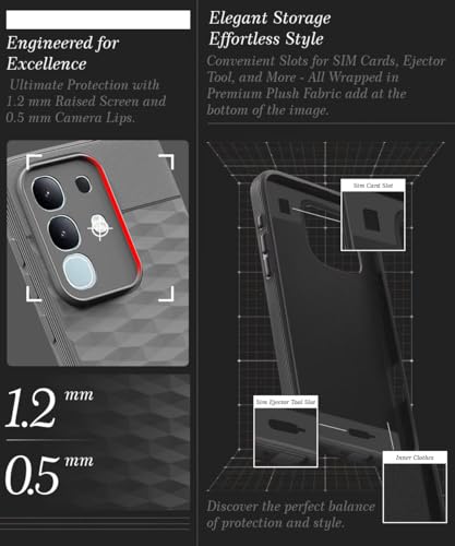 Image of WOW IMAGINE Back Cover for Vivo T4x 5G | iQoo Z10x 5G | Vivo Y31 Pro 5G with Hexa Cube Design | Rubberised Case | Inner Velvet Fabric | Matte Silicone Flexible Mobile Case | Camera Protection - Grey