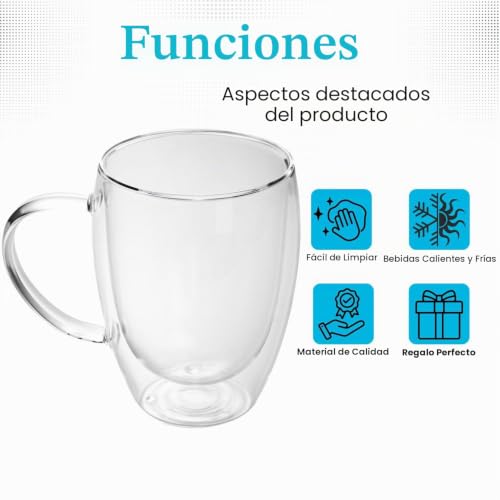 Miniatura 3 de Intirilife Juego De 4 Vasos Térmicos De Doble Pared -250-300ml- De Boca Soplada Aislados Para Espresso Cappuccino, Vasos De Té Vasos De Café Latte Macchiato Tazas, Efecto Flotante Con Asa