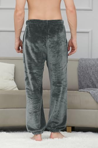 Cromoncent Men's Soft Fleece Joggers - Cozy Plush Lounge Pants with Pockets, Thickened Sleepwear S-XXL4