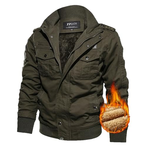 Heren Fleece Gevoerd Jack Winter Casual Vrachtjas Militaire Jas Katoen Bomberjack Jassen Warme Dikke Windjack met Meerdere Zakken - Image 3