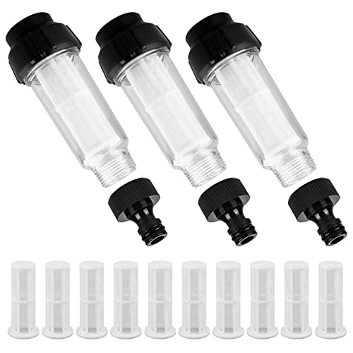 Vegena 3 Stücke Wasserfilter Gartenschlauch, Wasser Vorfilter 3/4 Zoll mit 10 Filtereinsatz und 3 Schnelladapter für Hochdruckreiniger, Gartenpumpe, Gartenbewässerung, Wohnmobil