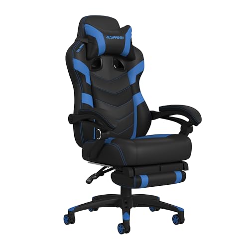 RESPAWN 110 Pro Ergonomic Gaming Chair with Footrest for Adults – Comfortable Office Gaming Recliner with Lumbar Support and Headrest, Racing Style Video Game Chairs for Computer Gamer – Blue