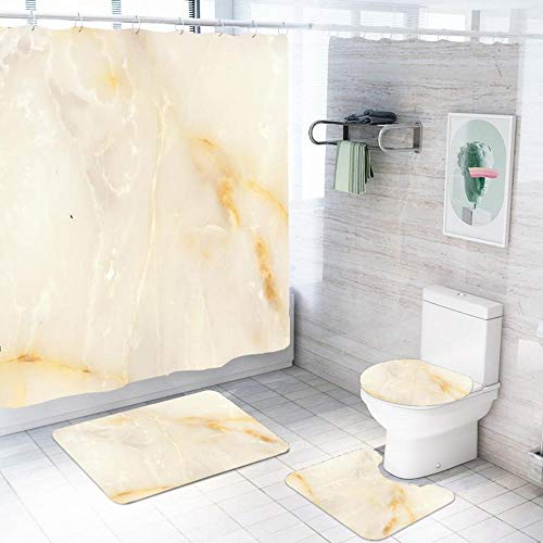ZDDWLDL 4Pcs Duschvorhänge Set Mit Rutschfesten Teppichen,Toilettendeckel und Badematte Khaki Brown Kreatives…