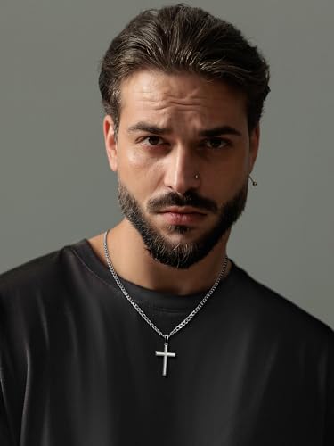 Image of SWEETV 18K Gold Cross Necklace for Men, 925 Sterling Silver Cross Pendant
