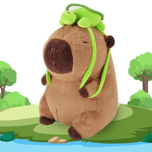Achwishap Capybara Plush,Cute Plushies Capybara Stuffed Animal,Soft Capybaras Plush Toys,Kawaii Plushie Stuffed Toys with Turtle Backpack Plushies Gifts for Kids Adults Birthday,Brown 14”