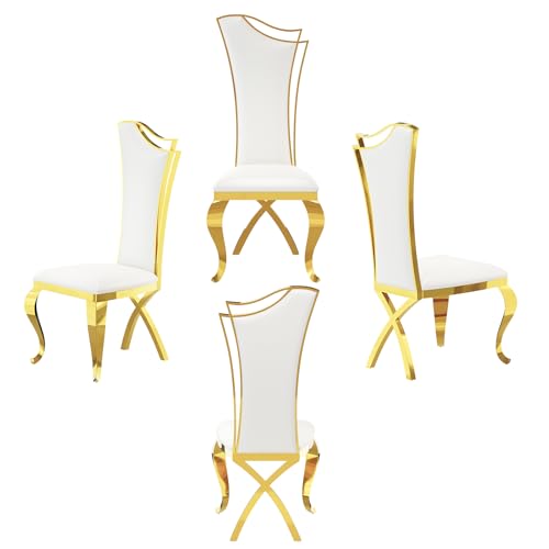 BQueen White and Gold Dining Chairs