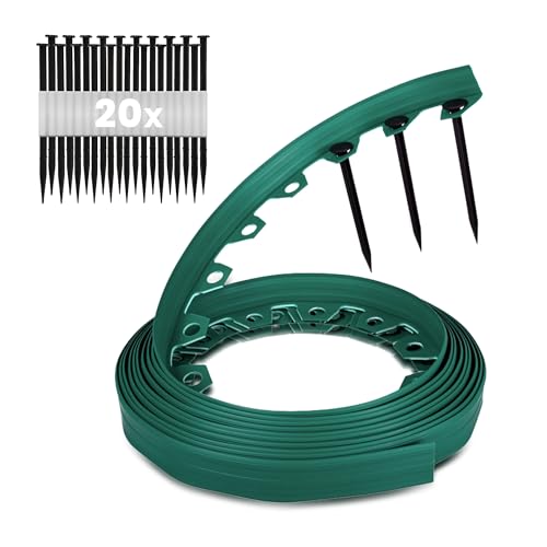GARDENIX Lawn Edging 6cm high - 33ft long Green Flexible Garden Edging Border with Easy Dig Installation & Reinforced Plastic Pegs, Ideal for Flowerbeds, Lawn, Grass, Pavement - Easy to Cut