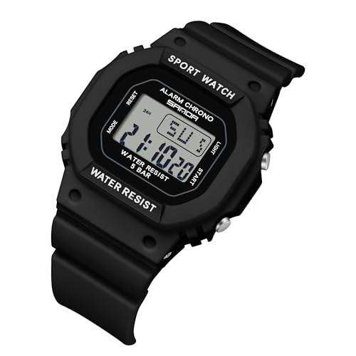 Unisex Fashion Square Digital Watch for Women Men, LED Backlight Alarm Stopwatch Date/Day Display, 50M Waterproof Casual Military Wristwatch2