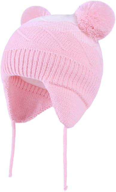 YJZQ Kids Knitted Ski Beanie Cap Knit Pom Pom Bobble Hat Outdoor Winter Balaclava Trooper Trapper Hat Fleece Padded Super Warm Hat Cap with Ear Flap for Children Girls Boys