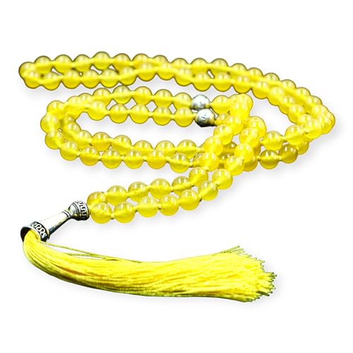 Natiural Gemstone 8 MM Beads Mala Necklace in108 Beads Hand Knotted Mala Necklace,108 Beads Buddhist Mala Necklace,108 Beads Prayer & Meditation Mala Necklace For Mens & Womens (Yellow Quartz)