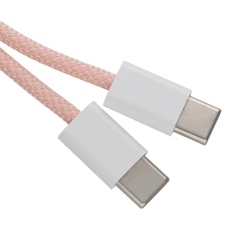 Image of Original USB-C to C Type Braided 1M Fast Charging Cable Compatible for iPhone 16 /16 Pro /Max /15 /15 Pro /Max /Samsung Galaxy S24 /S23 /S22 /S21 /iPad & More-Pack Of 1 Pink