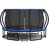 Devoko Trampolino da Esterno Ø 228/305/366/427 cm, Certificazione GS, per Bambini, con Rete di Sicurezza, Scala, Design a Zucca, Portata Massima 150 kg