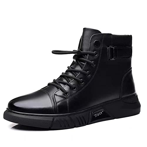Men's Italian High-Top Cashmere Leather Boots,Autumn&Winter New with Side Zipper Chukka Boots Non-Slip.