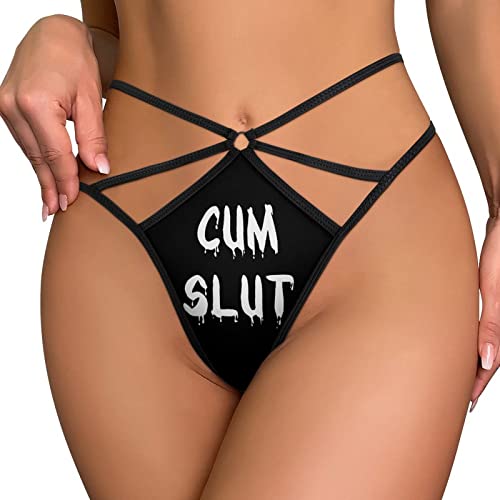 BAIJIAOYUN CUM SLUT Sexy G-String for Women, Breathable T-back Panties Thongs Underwear Funny Gifts S
