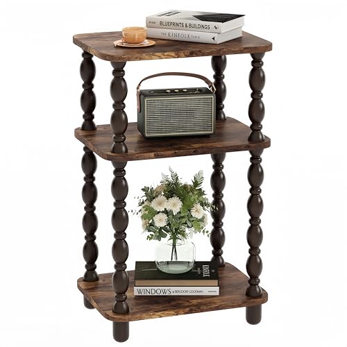Retro End Table, 3-Tier Small Side Table, Narrow Couch Side