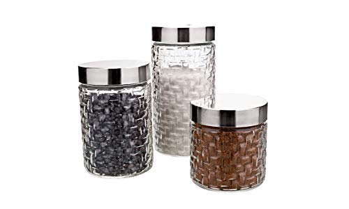 Conjunto de Potes de Vidro com Tampa Inox Rattan 3 Peças Euro Transparente