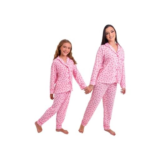 Kit Pijama Americano Mãe e Filha Feminino Inverno Malha Família Frio (MAE (P) FILHA (10anos), Moranguinho)