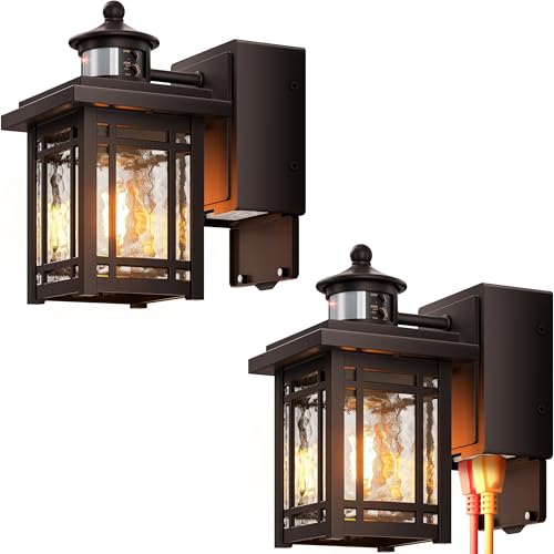 Image of Gleamz Outdoor Porch Light with Outlet, 2-Pack Motion Sensor Outdoor Porch Lights, Oil Rubbed Bronze Dusk to Dawn Outside Garage Lights for House, Waterproof Front Door Light Fixture for Patio, Coach