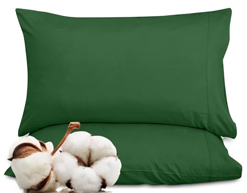 Image of ROYALE LINEN 300 Thread Count 100% Long Staple Combed Cotton Pillowcases Set Of 2 - Ultra Soft - Standard Bed Pillow Cover - 20 inchx26 inch - Breathable, Cool & Crisp Percale Pillow Cases (Std, Hunter Green)