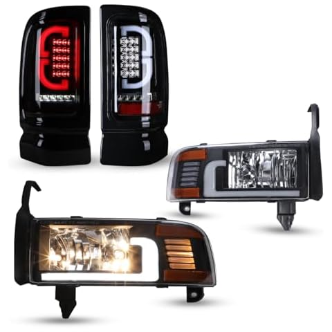 Nixon Offroad Headlights and LED Tail Lights for 1994-2001 Dodge Ram 1500/1994-2002 Dodge Ram 2500 3500/1995-2002 Dodge Ram 4000, 1 Pair Tail Lights +1 Pair Headlights Assembly Set Cover