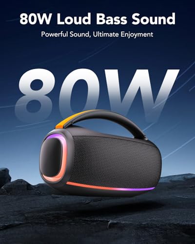 Image of Speakers Bluetooth Wireless: 80w Loud Speaker with Bass, 30H Playtime, IPX7 Waterproof, Large Speakers for Work, Outdoor, Workshop, Garage, Portable Speaker with TWS