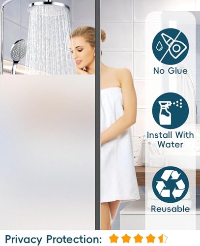 Image of CREON Frosted Window Privacy Film Heat Control UV Blocking (24 X 120 Inch) Non-Adhesive Reusable Door coverings for Bathroom Home Office