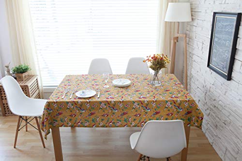 Nappe lin coton oiseaux fleurs pour table rectangulaire de salon