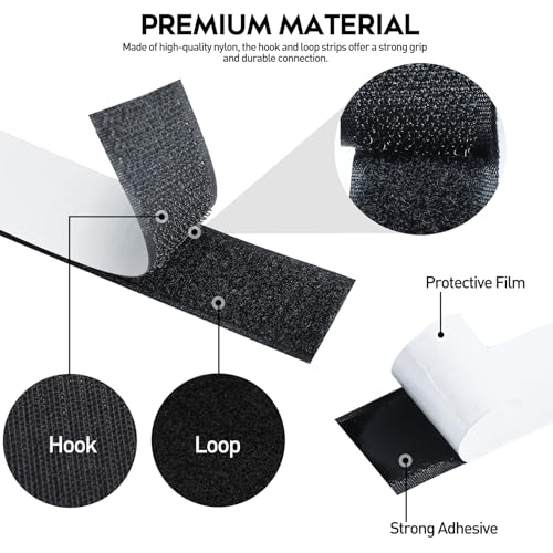 Image of MAXECHO 1 Inch x 27 Feet Strong Sticky Back Heavy Duty Hook and Loop Tape with Adhesive, Non-Slip, Double Sided Strip Roll for Crafting & Wall Hanging, Black