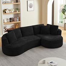 121 inch Curved Modular Sectional Sofa Couch, Oversized 2 Pieces Floor Foam Boneless Couches for Living Room, Deep Seat Cloud Couch with Right Facing Chaise w/Throw Pillows,No Assembly Required