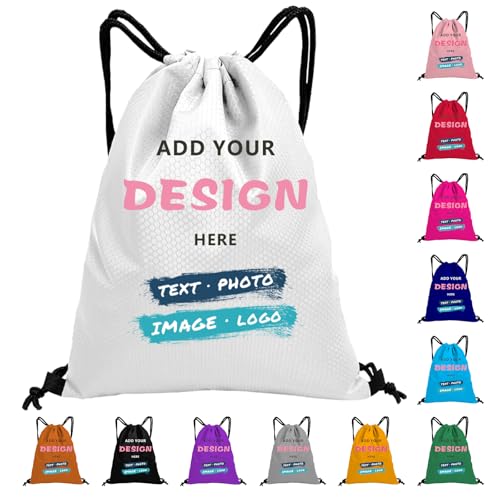 WBgjsnklbnl Custom Drawstring Backpack with Name Personalized Bulk Beach Draw String Bags for Small Business Swim Sport Camping Vacation Travel Gym Men Women