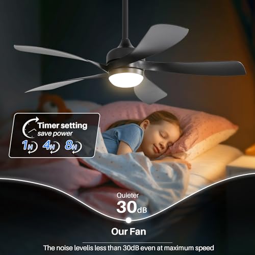 Image of CACI Mall 52 inch Smart Ceiling Fan with Lights, Remote Control, Compatible with Alexa /Google /App, 5 Blades, Dimmable Lighting, Quiet, Indoor /Outdoor Ceiling Fans for Living Room, Bedroom, Patios