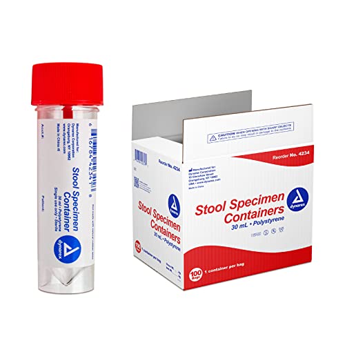 Dynarex Stool Specimen Containers, Non-Sterile, Bulk Packed, Specimen Cups with Spoon Cap Lids, Used for Fecal/Stool Specimen, Clear with Red Lid, 1 Box of 100 Dynarex Specimen Containers : Industrial & Scientific