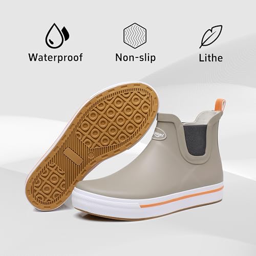 Image of RAINANGEL Rain Boots for Men, Ankle Rain Shoes Anti-Slipping with Comfortable Lightweight Nature Rubber and Outdoor Work Shoes,Waterproof Fishing Deck Boots