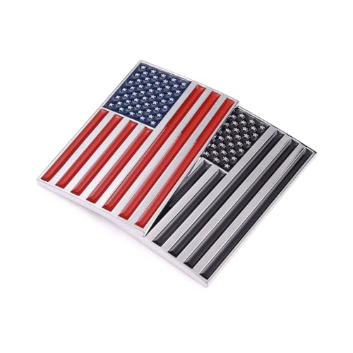 Image of 3D Black American Flag Metal Car Sticker, 3.15 inch x 2 inch USA Flag Decal, Zinc Alloy Emblem for Truck, Car, Vehicles, Motocycle, Boat (Black - Mirrored)