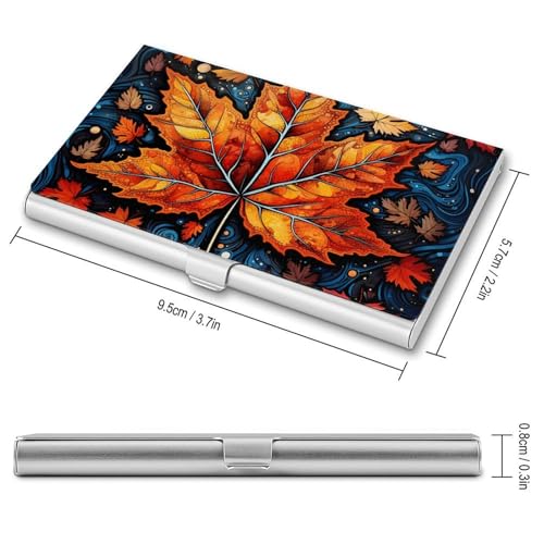 Slim Metal Business Card Holder - Yellow Maple Leaves Aluminum Alloy Card Case with Buckle Closure, Holds 20 Cards & Cash, Professional Credit Card Size ID Holder for Men Women Gift2