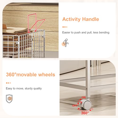 Image of Large Rolling Laundry Basket Cart,Wire Laundry Hamper Cart with Handle and Wheels,White High Laundry Hamper for Laundry Room,Bedroom and Bathroom-120L White (29.5 inchL*19.7 inchW*27.95 inchH inch)