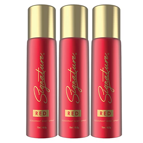 Image of Signature Deodorant Body Spray - Red | Elegent & Distinctive | Long Lasting Frgrance | Skin Friendly Deo | Fights Body Odour | Everyday Use | For Men, Women (Unisex) | Pack of 3 (70ml x 3)
