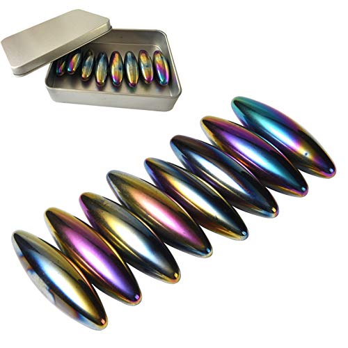 NICO SEE WONDER 1.7Inch 43mm Snake Eggs Magnets, 8 Pcs Rainbow Hematite Oval Magnetic Balls, Magnetic Rattlesnake Egg, Magnet Fidget Toys with Box.